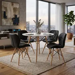 ENTRE NOS HOME - Juego de Comedor Mariposa con Mesa Redonda Blanca Prisma 90 cm y 4 Sillas Negras