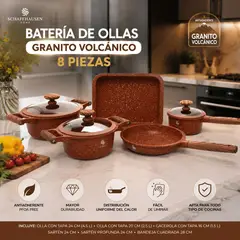 SCHAFFHAUSEN - Set de Ollas Granito Volcánico 8 Piezas Bateria Antiadherente Apta para Inducción