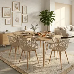 ENTRE NOS HOME - Juego de Comedor Selia con Mesa Rectangular Honey y 6 Sillas Beige