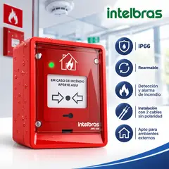 INTELBRAS - AME 566, Pulsador Manual Direccionable Rearmable IP66 para Alarma de Incendio