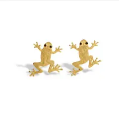 MERAKI - Aretes mujer rana bañados en oro 24kt - Aretes pequeños - Topos mujer