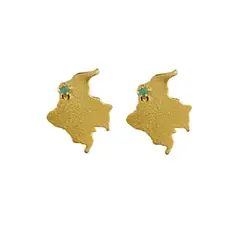 MERAKI - Aretes mujer mapa y esmeralda Bañados en oro 24kt - Aretes elegantes - Topos mujer