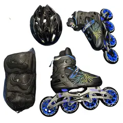 CHICAGO - Patines en Línea Semiprofesionales Bota Blanda Talla L 37-40 Azul Con Lineas