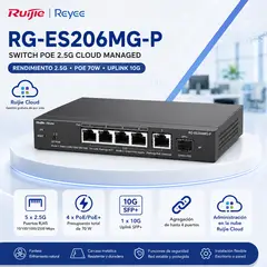 RUIJIE REYEE - RG-ES206MG-P, Switch PoE 5 Puertos 2.5G 70W SFP+ 10G Gestionable Cloud