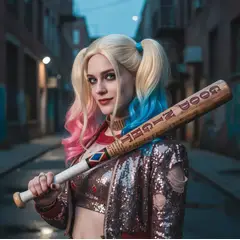 GENERICO - Peluca Y Bate Harley Quinn Para Fiesta De Disfraces Hallowee