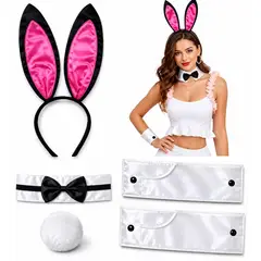 GENERICO - Disfraz Set Diadema Orejas Corbatin Cola Coneja Playboy Sexy