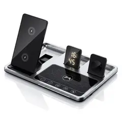 GENERICO - Cargador Inalámbrico 4 en 1 R11 Carga Rápida 15W con Reloj LED