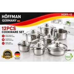 SWISSHOME DR HOFFMAN - Set de Ollas Bateria 12 Piezas Hoffmann Germany Acero Inoxidable Quirurgico con Tapas