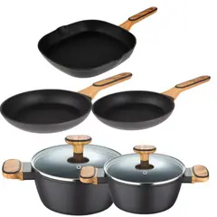 BERGNER - SET X 7 PIEZAS OLIVAR (SARTEN 18 Y 22CMS Y OLLA DE 20 Y 24CMS CON TAPA Y SARTEN GRILL 28X28CMS)
