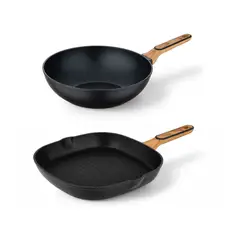 BERGNER - SET X 2 SARTENES OLIVAR (WOK 28CMS Y SARTEN PARRILLA 28CMS)