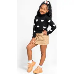 URBAN PLUS - Saco para niña tejido cuello alto corazon negro