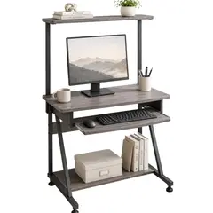 MOBLIHOUSE - Escritorio 7902m Para Computador De 3 Niveles 69 × 52 × 106 Gris