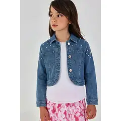 BOBOLI - Chaqueta Detalle Perlas Denim Oscuro