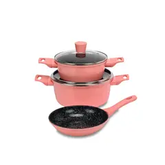KITCHENWARE - Batería de Cocina Bristol rosada En Alumino Forjado 5 Piezas –