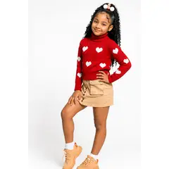 URBAN PLUS - Saco para niña tejido cuello alto corazon rojo