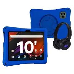KRONO - Tablet Niños 10 Pulgadas 8GB RAM (4Gb+4Gb) X2 Doble SIM Android 14 64GB + Audifonos AZUL