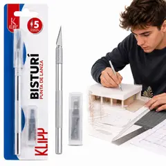 KLIPP - Bisturí de Precisión Punta de Lanza con 5 Cuchillas de Repuesto