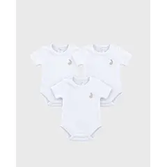 BEBE FELIZ - Set 3 Bodys Manga Corta Blanco Unisex