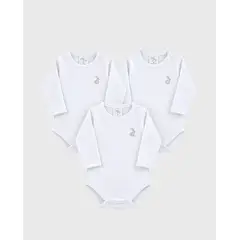 BEBE FELIZ - Set 3 Bodys Manga Larga Blanco Unisex