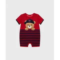 KYLY - Mameluco Bordado Rayas Oso Rojo