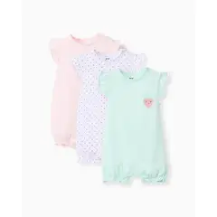 ZIPPY - Set 3 Peleles Fresas Corazones Verde Rosa
