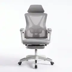 HOMESALE - Silla de Oficina Ergonomica Reclinable con Apoyacabeza y Posapies en color Gris con Blanco
