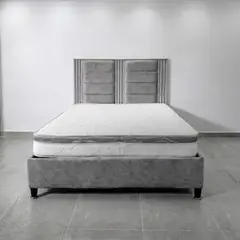 GENERICO - Combo Juego de Alcoba deluxe Doble GRIS 140x190: Base Cama, Colchón Semi-Ortopédico y Espaldar de Lujo