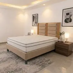 GENERICO - Combo Juego de Alcoba deluxe Doble BEIGE 140x190: Base Cama, Colchón Semi-Ortopédico y Espaldar de Lujo