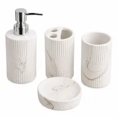 GENERICO - Kit de Baño Cerámico 4 Piezas Diseño Mármol Blanco Premium