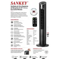SANKEY - Ventilador de Torre Repelente de Mosquitos FN40TMOS1R 42" (107 cm) con Control Remoto
