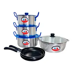 GENERICO - Bateria Celeste+olla X3 Azul+caldero 8 T.v+sarten 18 Y 20cm antiadherente