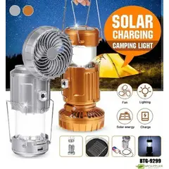 GENERICO - Ventilador Solar luz de camping recargable, Power Bank Lampara LED