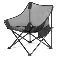 GENERICO - Silla Portátil Plegable De Camping Color Negro Con Bolsillo Lateral