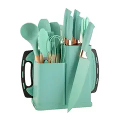 TECNOHOGAR JS - Set De Utensilios De Cocina Silicona Y Cuchillos Tabla 19pcs