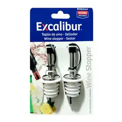 GENERICO - Set Tapon Dosificador para Vino Excalibur x 2 und acero inoxidable