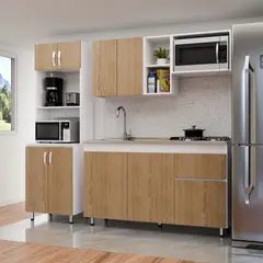 BERTOLINI - Cocina Integral Rosy 210cm lavaplatos Izquierdo y fogones + alacena Rovere