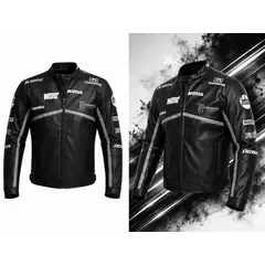 GENERICO - Chaqueta para Motociclista eN Negro Estilo Racing