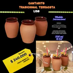 ARTESANAL - CANTARITOS DE BARRO TRADICIONAL TERRACOTA LISOS. Caja por 12 unidades