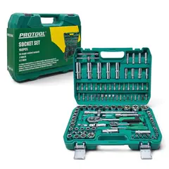 PROTOOL - Juego de Copas y Ratchet 108 Piezas Cromo Vanadio Cuadrante 1/2 y 1/4