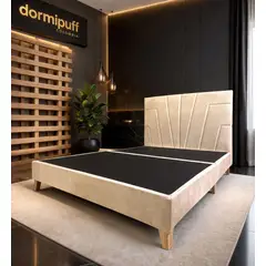 DORMIPUFF - Base Cama mas Cabecero Doble 140cm Beige Arena Diseño Sas