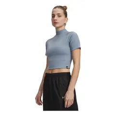 UNDER ARMOUR - Camiseta de Compresión Mujer Rival Rib Mock Azul