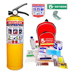 GENERICO - Botiquín Morral Combo Primeros Auxilios + Extintor ABC 10 Libras