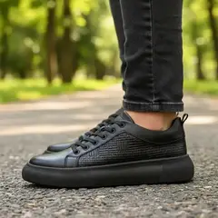 EVEGONZ - ZAPATO CASUAL DE HOMBRE EN CUERO NEGRO EMILIANO