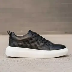 EVEGONZ - ZAPATO CASUAL DE HOMBRE EN CUERO NEGRO SUELA BLANCA EMILIANO