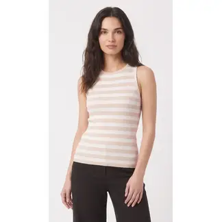 BELIFE - Camiseta arena de rayas en rib para mujer