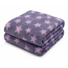 SIRENITAS - Cobija térmica Cama Sencilla Semi Doble Queen King Gris Estrellas Rosa