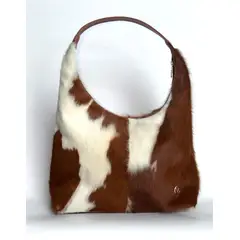 VC VICTORIA CASTRO - Bolso en cuero con pelo natural vaca blanco con café Mujer