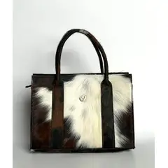 VC VICTORIA CASTRO - Bolso en cuero con pelo natural vaca blanco con negro y café Mujer