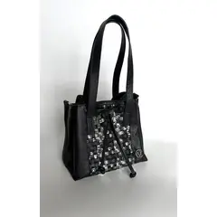 VC VICTORIA CASTRO - Mochila en cuero con detalle de folia trenzada negro para mujer