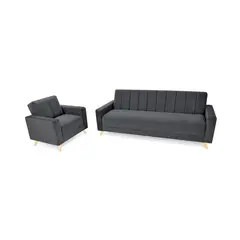 HOGAR VENECIA - Set de Sala Dominic con Sofa y Poltrona Tapizados en Tela Gris
